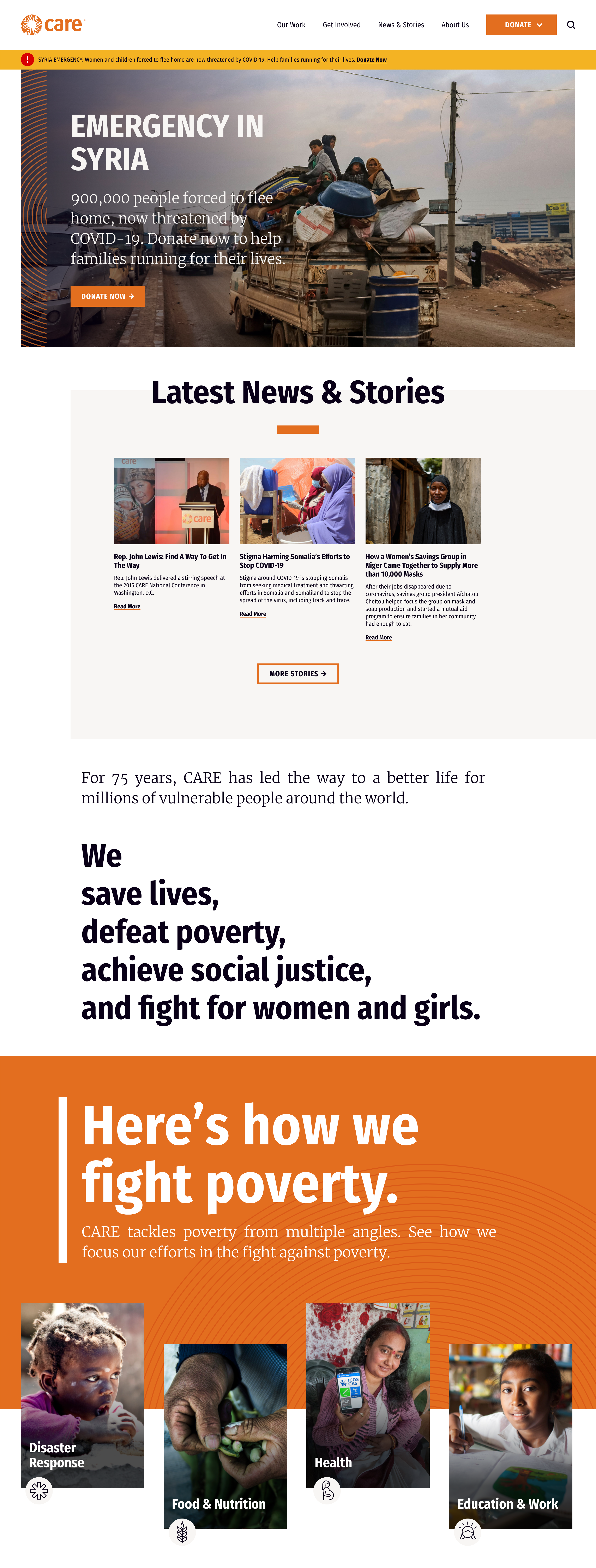 Homescreen of CARE's new website