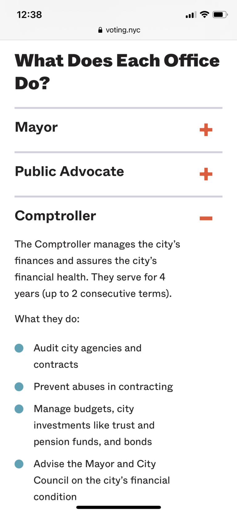 Mobile screenshot of the NYC Votes website